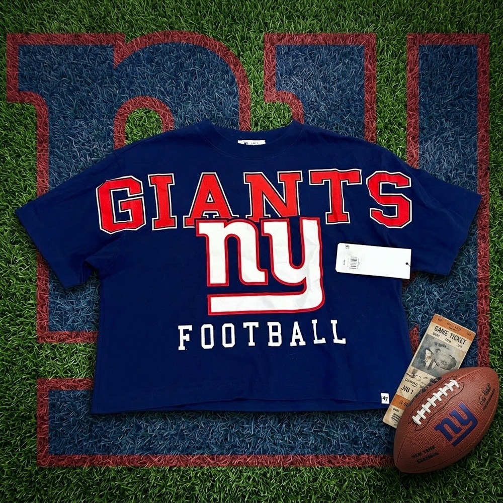 NWT '47 Brand New York Giants Women's Cropped T-Shirt Blue Size Large NFL